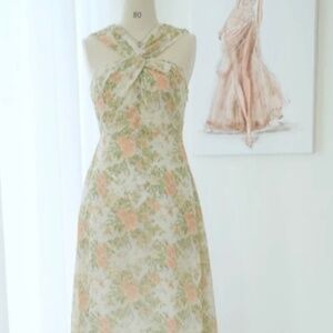 Vintage silk chiffon halter maxi dress